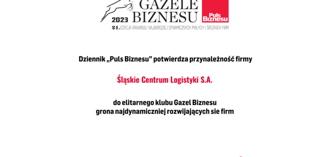 Śląskie Centrum Logistyki Gazelą Biznesu 2023